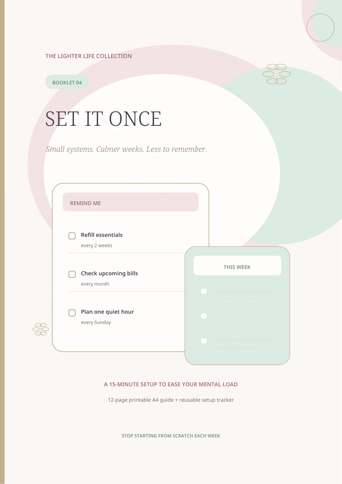 Actual cover of Set It Once, an A4 printable workbook