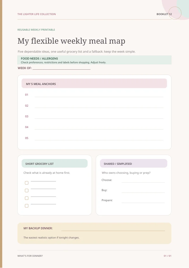 Real flexible weekly meal map printable
