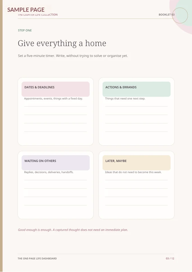 Actual page 3 from The One-Page Life Dashboard