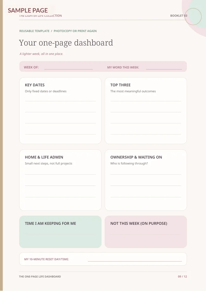 Actual page 9 from The One-Page Life Dashboard