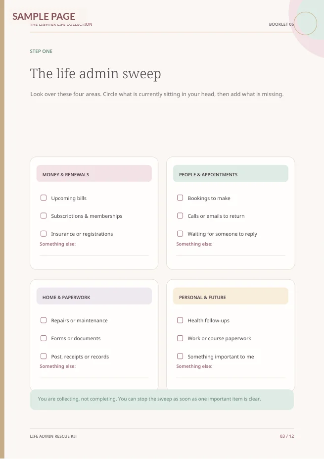 Actual page 3 from The Life Admin Rescue Kit