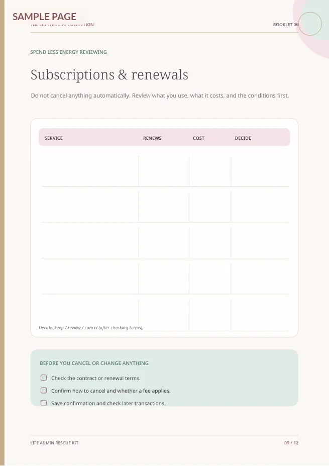 Actual page 9 from The Life Admin Rescue Kit